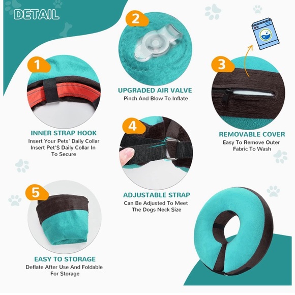 Pre-Owned Sealed Bilibara Large Inflatable Dog Collar Teal- 12"-18" Adju… - Picture 4 of 6